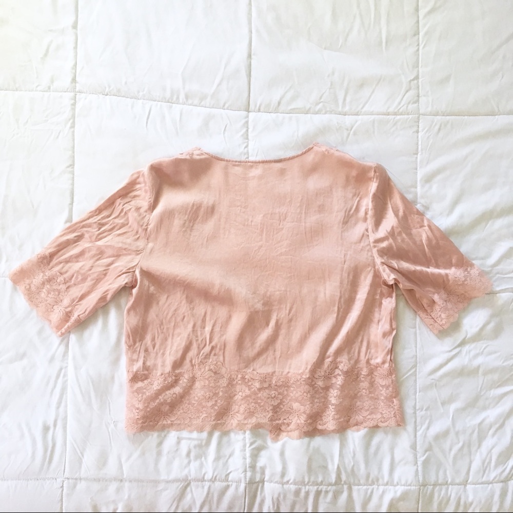 Pink Silk Lace Open Front Cover Blouse - Picture 5 of 6